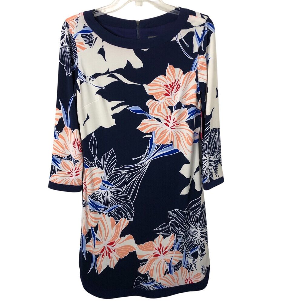 Vince Camuto NWT Women's Navy Blue Floral Tropical Print Shift Dress Size 6